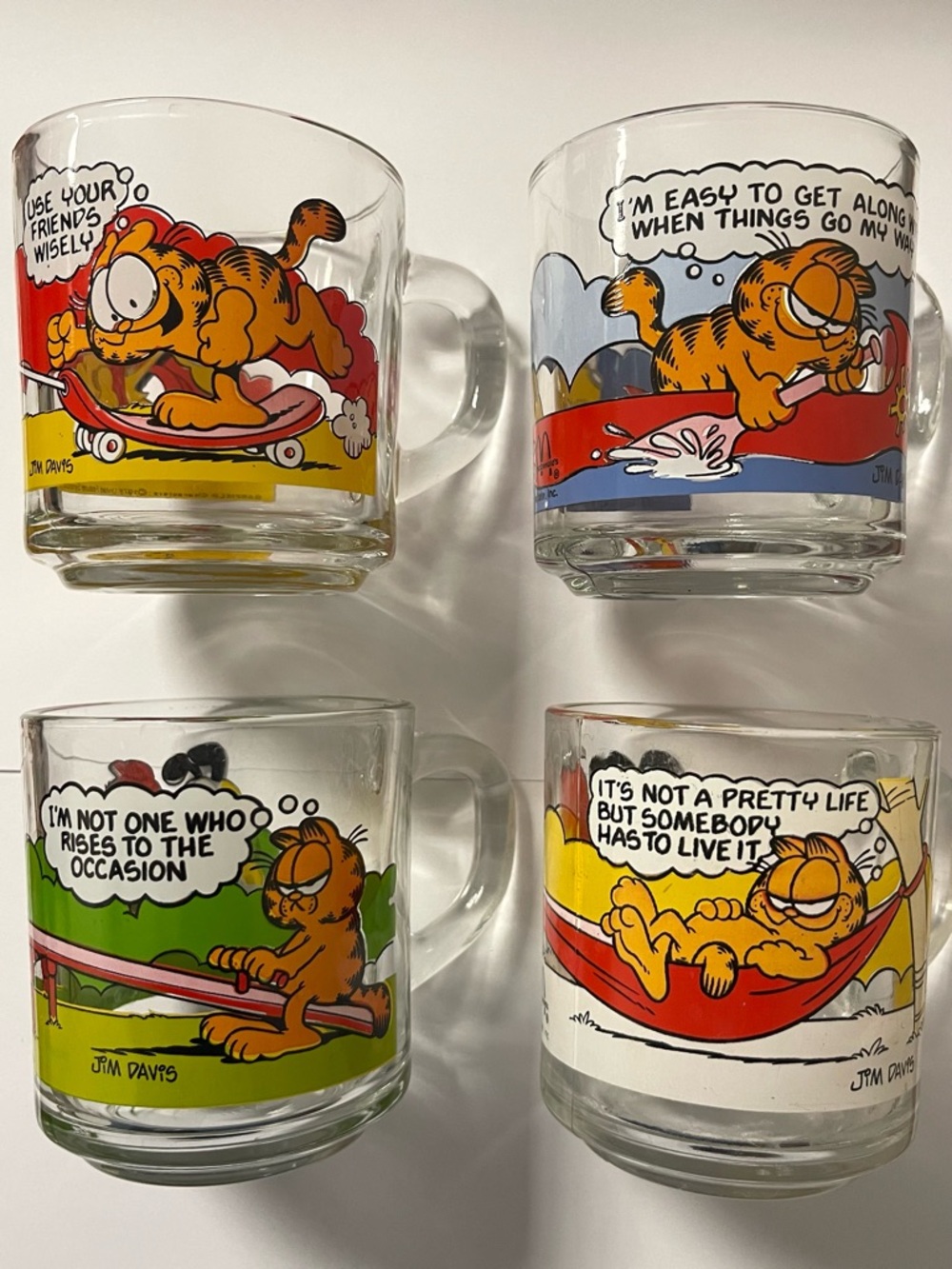 Vintage Garfield & Odis McDonalds Mugs - Complete 4 Piece Set - 3.25"
